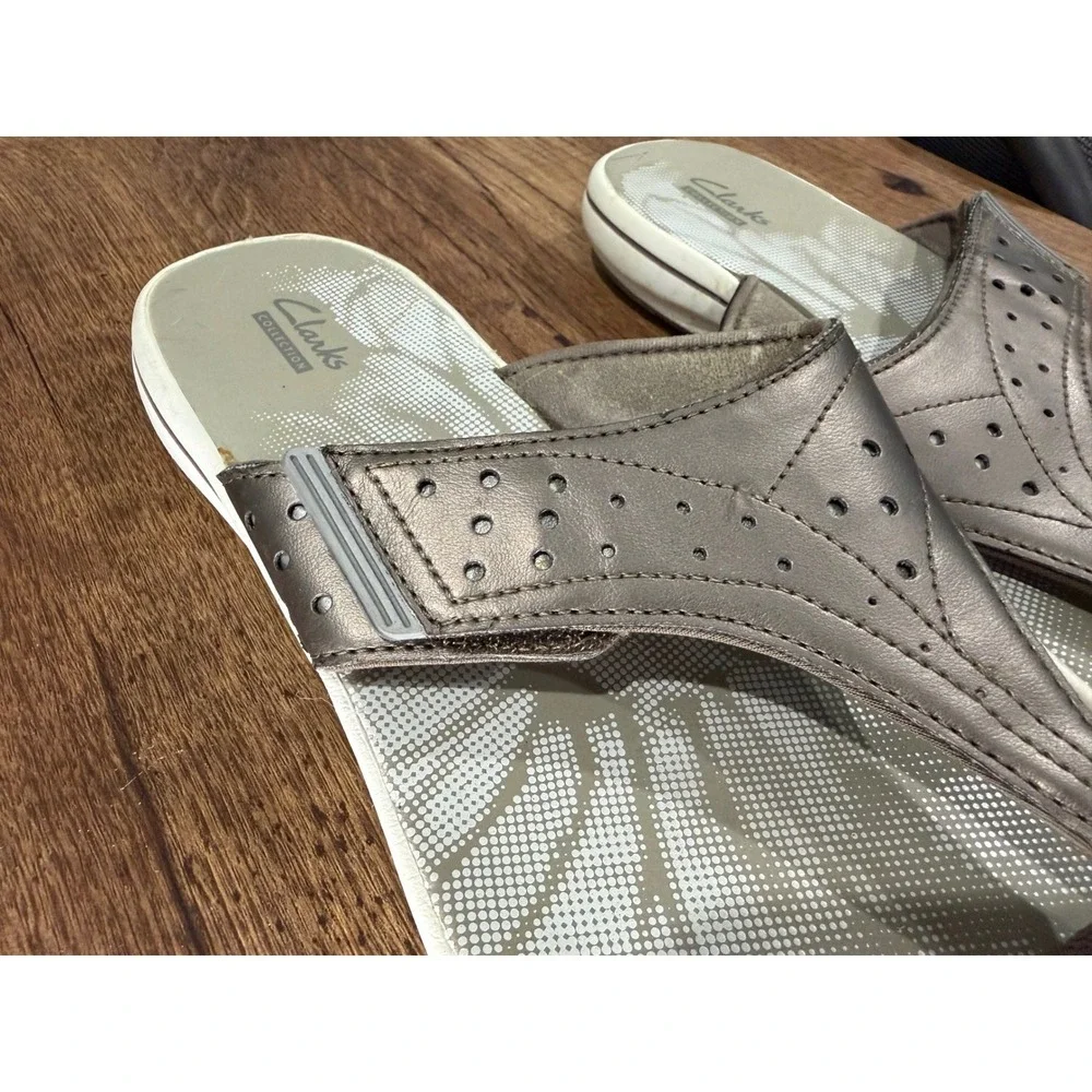 Clarks Women's Brinkley Star Pewter Metallic Thong Sandals Flip‎ Flops Size 10M
